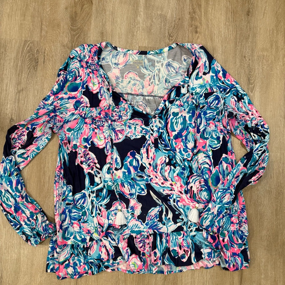 Lilly Pulitzer Daisy Knit Top in Bright Navy Caught Up Size XL